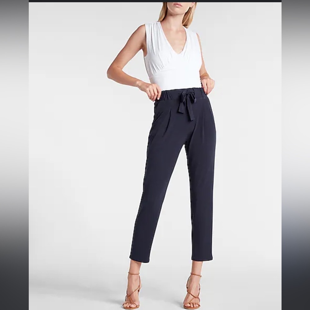 Express Navy Mid Rise Sash Paperbag Ankle Pant Size S
